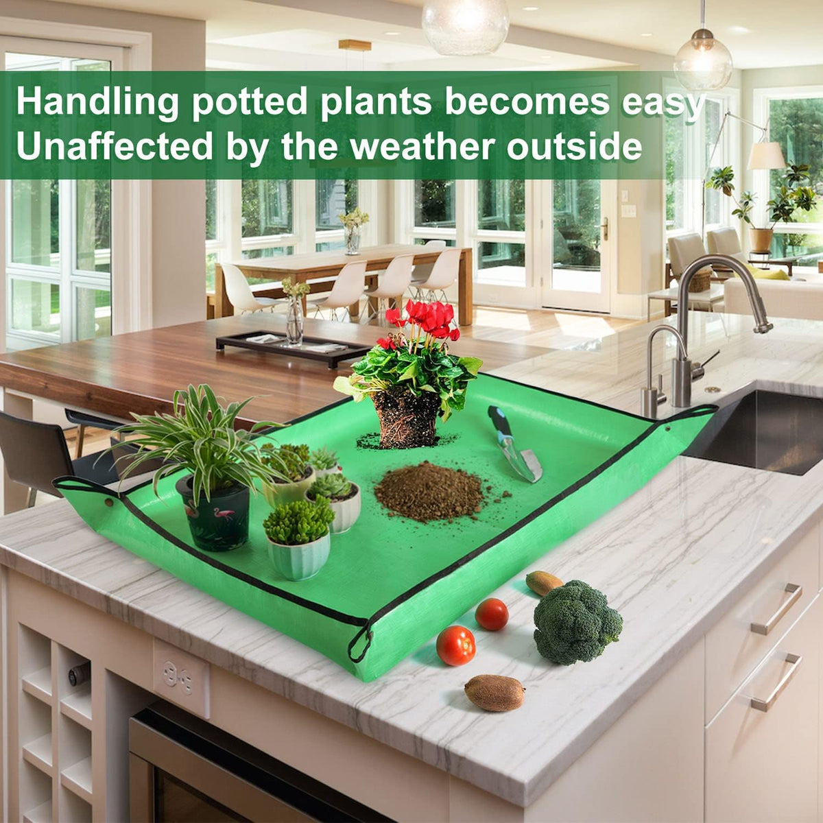 39.5" x 31.5" Large Repotting Mat for Indoor Plants Transplanting Control Mess Table Top Gardener Portable Potting Tray Succulent Potting Garden Mat Gardening Gifts for Women Plant Lady Gifts