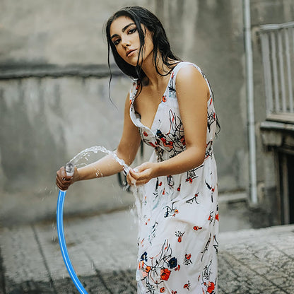 Fevone 100 ft x 5/8" Heavy Duty Garden Hose, Drinking Water Safe, Flexible & Kink-Free Hybrid Polymer Water Hose, Lightweight Outdoor Hose with 3/4" Solid Aluminum Fittings