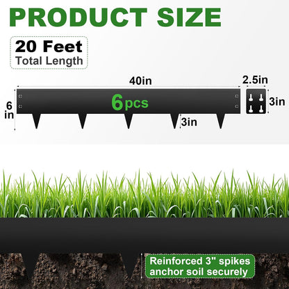 Metal Landscape Edging 6" H X 40" L, 6 Pack Black Bendable Steel Garden Edging Border,Heavy Duty Metal Edging for Landscaping Yard Lawn and Flower Bed Border(20 Ft)