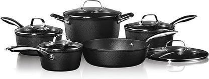 Starfrit The Rock Diamond 10PC Non-Stick Set - Durable Forged Aluminum - Oven Safe - PFOA Free - Easy to Clean - Black
