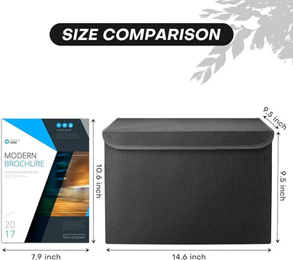 Large 22 Quart Linen Fabric Foldable Storage Bin Cube Organizer Basket with Flip-Top Lid & Handles, Clothes Blanket Box for Home, Office, Closet, Black, 4 Pack 14.6 x 9.5 x 9.5”