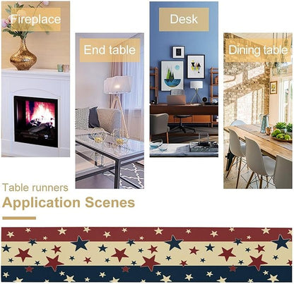 Memorial Day Table Runner, 4th of July American Patriotic Independence Day Stars Stripes Print Table Runne for Summer Holiday USA Home Decoration Party,13x36inch