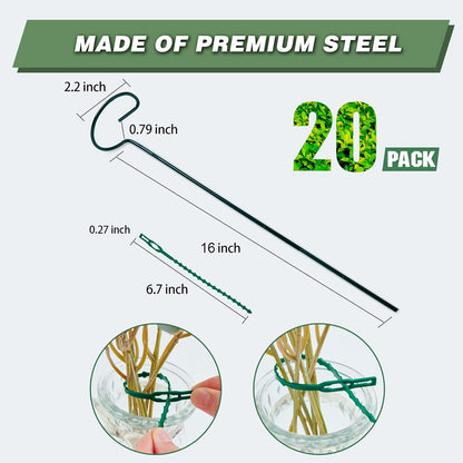 Joyhalo 20 Pack Plant Stakes, 16 Inch Plant Support Stakes, Flower Stakes with 24 Twist Ties, Garden Sticks for Plants Hibiscus, Sunflower, Red Hot Poker, Hydrangea, Tomato, Sapling Etc