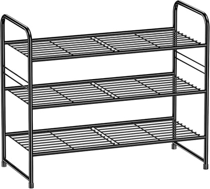 3-Tier 27” Wide Shoe Rack for Closet, Metal Stackable Shoe Shelf Organizer, Black