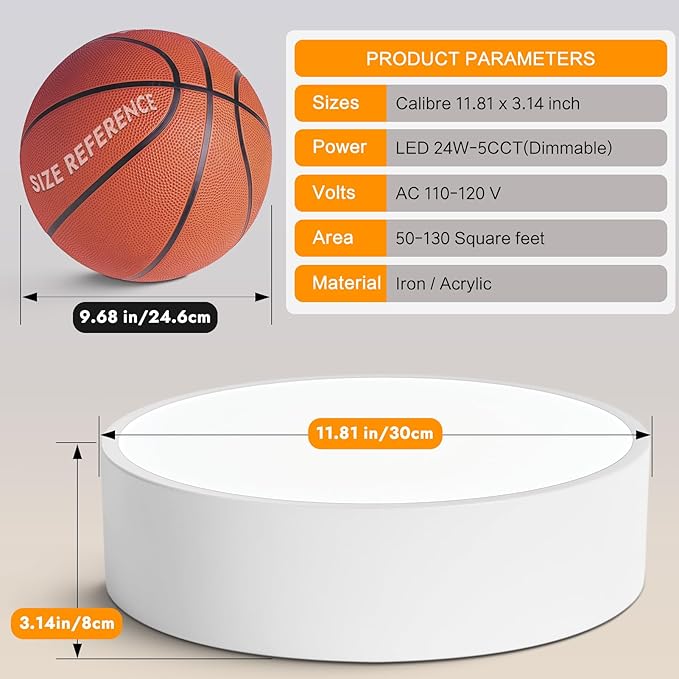 Dimmable LED White Flush Mount Ceiling Light Fixture,Modern Round Hallway Lighting Fixtures,5CCT 2700K-6000K Ceiling Lights Fixtures for Kitchen Bedroom Entryway Laundry Room Closet 11.8 Inch