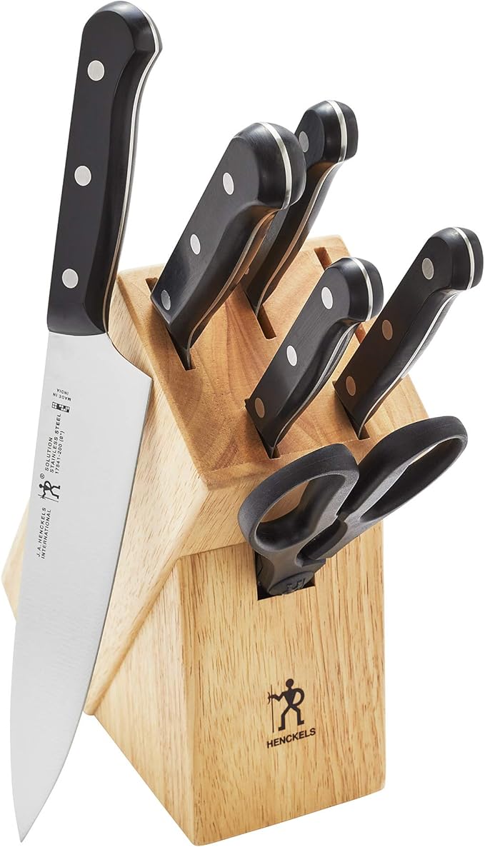 HENCKELS Solution Razor-Sharp 7-pc Knife Set, Chef Knife, Bread Knife,German Engineered Informed by 100+ Years of Mastery, Brown