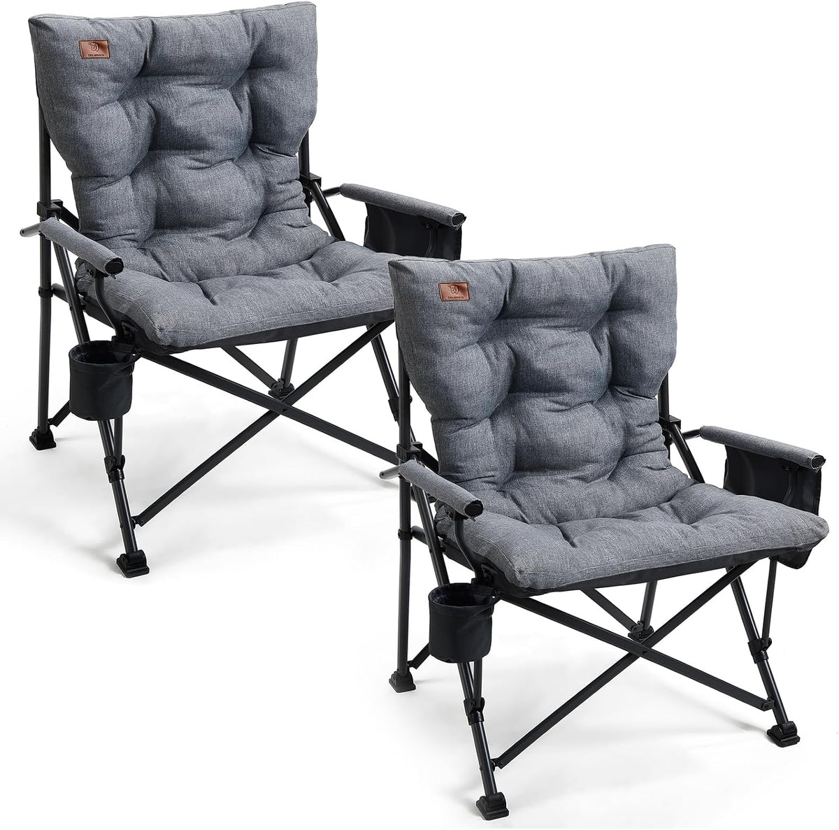 EVER ADVANCED Padded Oversized Folding Camping Chair for Adults, Heavy Duty Lawn Chair with Side Pockets, Portable Collapsible Quad Chair for Outside, Support Up to 500lbs, Grey 2Pack