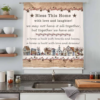 Farmhouse Sheer Curtains 96 Inch Length Country Star Barn Berry Brown Wood Plank Chiffon Curtain for Bedroom Living Room Light Filtering Rod Pocket Window Treatments Voile Curtains Drapes for Dining