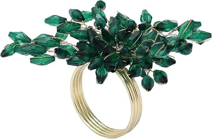 Napkin Rings Set of 6 for Dining Table Decoration Parties Everyday Metal Napkin Holder Leaf Dark Green (Pack of 6)