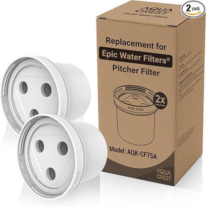 2 Packs Filter Replacement for All Epic Water Filters® Pitchers and Dispensers, Aquagear® Water Filter Pitchers, Reduce Chlorine, Odors, Rust, 150-Gallon Long-Life, BPA Free, AQUA CREST