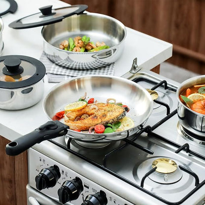 ROYDX 3-Ply Pots and Pans Set, 18/10 Stainless Steel Kitchen Removable Handle Cookware Set,PFOA Free, for All Stoves, Suitable for Home, RV, Boat, Camping, Space Saving Induction Oven Safe