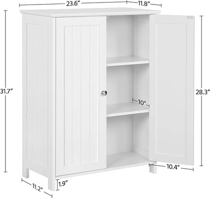 Yaheetech Bathroom Floor Cabinet, Modern Storage Freestanding Organizer Cabinet with Adjustable Shelves & Double Doors, 3-Tier Home Living Room Furniture, White