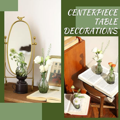Green Bud Vases Set of 12, Green Glass Vase for Decor, Small Vases for Flowers Ribbed Flower Vase Stripe Bud Vases in Bulk Wedding Birthday Bridal Shower Centerpieces Home Table Decoration