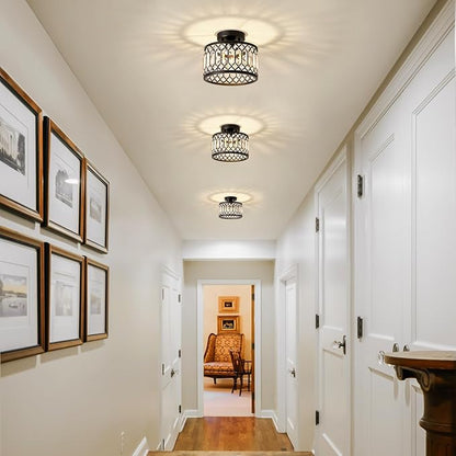 Crystal Black Ceiling Light, Modern Semi Flush Mount Ceiling Lighting Fixture, Round Hallway Lighting Fixtures for Kitchen Entryway Bedroom Laundry Room, 1-Light, 9 Inch
