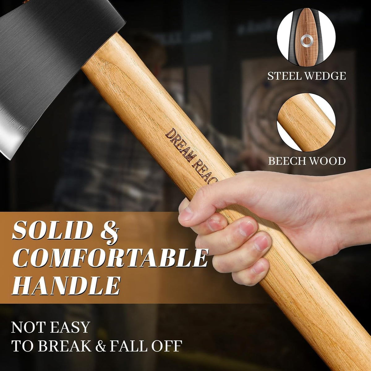 Dream Reach Professional Throwing Axe - with Wooden Handle, Hand Forged Throwing Hatchet, 15.7" Throwing Game Axe for Backyard, Competition, Recreation