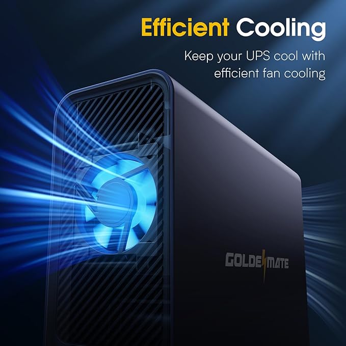 GOLDENMATE 1000VA/800W Lithium UPS Battery Backup & Surge Protector, Backup Battery Power Supply with LiFePO4 Batteries(230.4 Wh), Sinewave UPS System, 10 Years Lifespan, 8 Ports, LCD Display, Gray