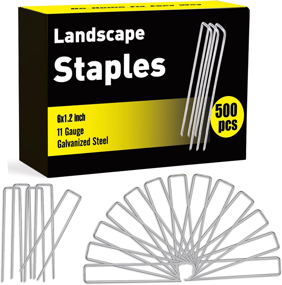 HongWay 500 Pack 6 Inch Landscape Staples, Garden Staples Pins Galvanized 11 Gauge Ground Stakes Yard Lawn Staples for Turf Landscaping Fabric Fence Tent Irrigation Tube Outdoor Decorations