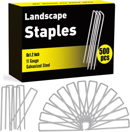 HongWay 500 Pack 6 Inch Landscape Staples, Garden Staples Pins Galvanized 11 Gauge Ground Stakes Yard Lawn Staples for Turf Landscaping Fabric Fence Tent Irrigation Tube Outdoor Decorations