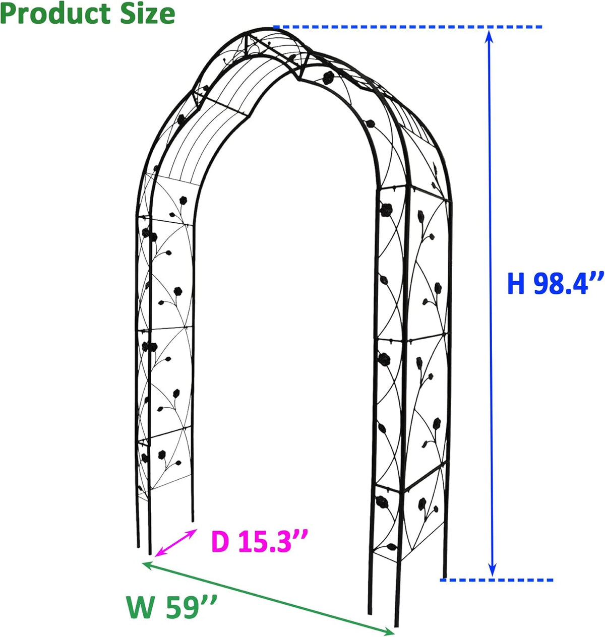 Metal Garden Arch 98.4" H Garden Arbor Trellis Climbing Plants Support Rose Arch Outdoor Lawn Wedding Party Events Archway Black