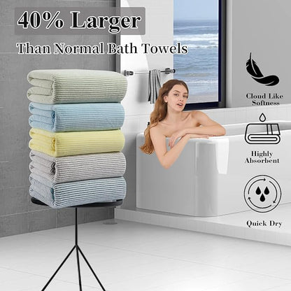 8-Piece Premium Towel Set for Bathroom|2 Oversized Large Bath Sheet,2 Hand Towels,4 Washcloths|Soft Cozy Highly Absorbent Fast Dry Microfiber Shower Towel Set for Hotel Bathroom Essentials,Blue