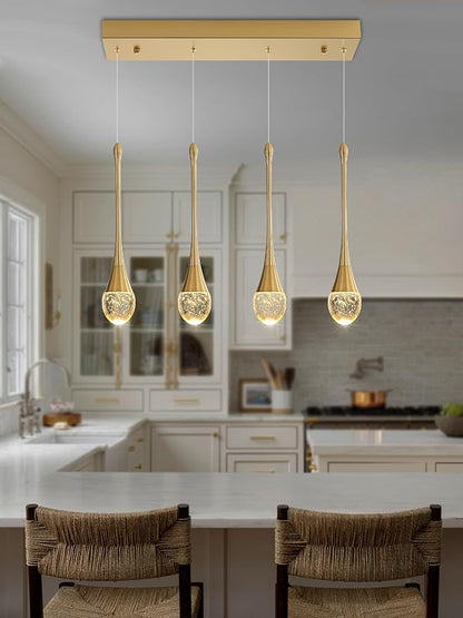 Dining Room Light Fixture 4-Light Gold Kitchen Island Lighting Industrial Linear Crystal Chandeliers for Dining Room Pendant Light Fixture for Living Room Hallway Bedroom