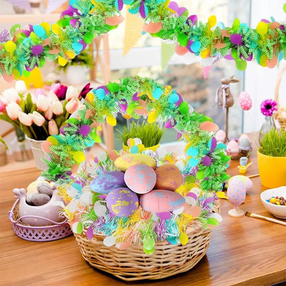 33 Feet Easter Tinsel Garland, Colorful Egg Tinsel Garland Shiny Hanging Metallic Glitter Spring Garland for Easter Party Door Tree Garlands Decorations(1Pcs)