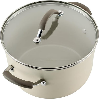 Rachael Ray Cucina Ceramic Cookware Set - 13 Pieces - Ceramic Pots and Pans Set w/Nonstick Frying Pans, Saute Pan, Saucepans, Stockpot, Lids, Pan Protectors & Cooking Utensils - Almond