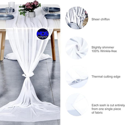 MDS Halloween Chiffon Table Runner - 20 Pack, 29 x 170 Inches, 14ft Each - Sheer Spooky Table Runners for Haunted House Parties, Trick-or-Treat Tables, Witchy Décor, Wedding & Events - White