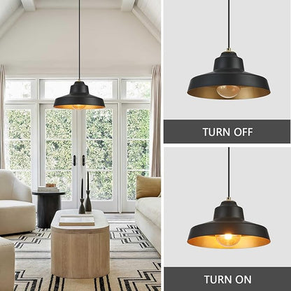 12 Inch Black Pendant Light Fixture,Farmhouse Hanging Lamp Adjustable Height Dome Pendant Lights for Kitchen Island Dining Room,2 Pack