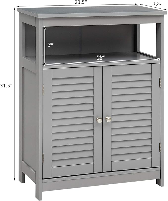 Tangkula Bathroom Floor Cabinet, Wooden Freestanding Storage Cabinet with Double Shutter Door & Adjustable Shelf, Storage Cabinet for Bathroom Living Room (Grey)