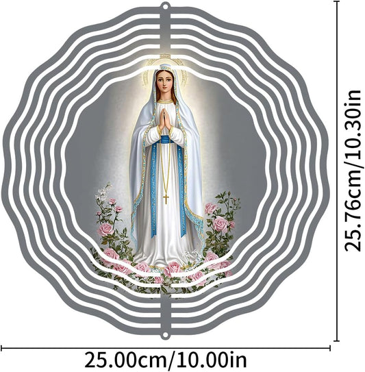 Virgin Mary Prayer Wind Spinner, Metal Wind Spinners Outdoor Indoor, Virgin Mary Cross Hanging Garden Decor for Outside, Stainless Wind Spinners for Yard and Garden 10 inch 3D (25.76X25 CM)