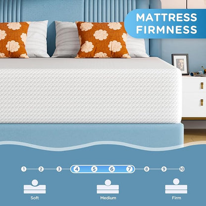 PayLessHere 14 Inch King Mattress Base Foam Mattress,Removable Soft Cover,Bunk Bed, Trundle, Daybed,White，Fiberglass Free