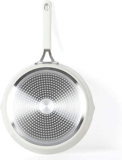 Martha Stewart Heathland 11 Inch Aluminum Fry Pan with Premium Ceramic Non-Stick Coating - Kitchen & Omelet Pan, Linen White, Induction Safe