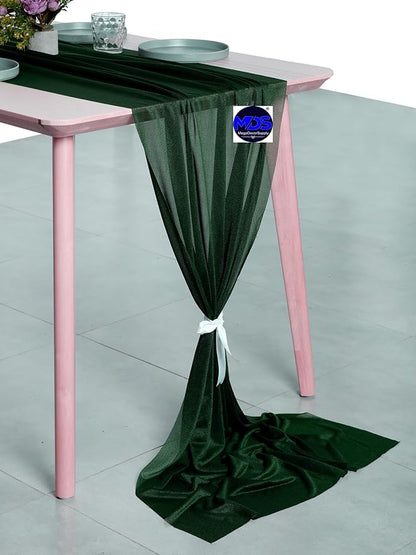 MDS 15 Pack 10ft Chiffon Table Runner 29 x 120 Inches Sheer Wedding Runner Romantic Rustic Table Runner for Wedding Decorations, Birthday Parties, Bridal Shower Party Arch Decor - Hunter Green