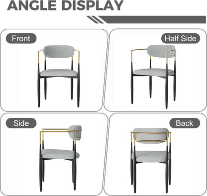 Baysitone Dining Chairs Set of 6 Mid-Century Modern Upholstered Boucle Dining Room Chairs Open Back Curved Backrest Black Metal Legs Gold Armchairs for Kitchen Living Room, Gray(Only Chairs)