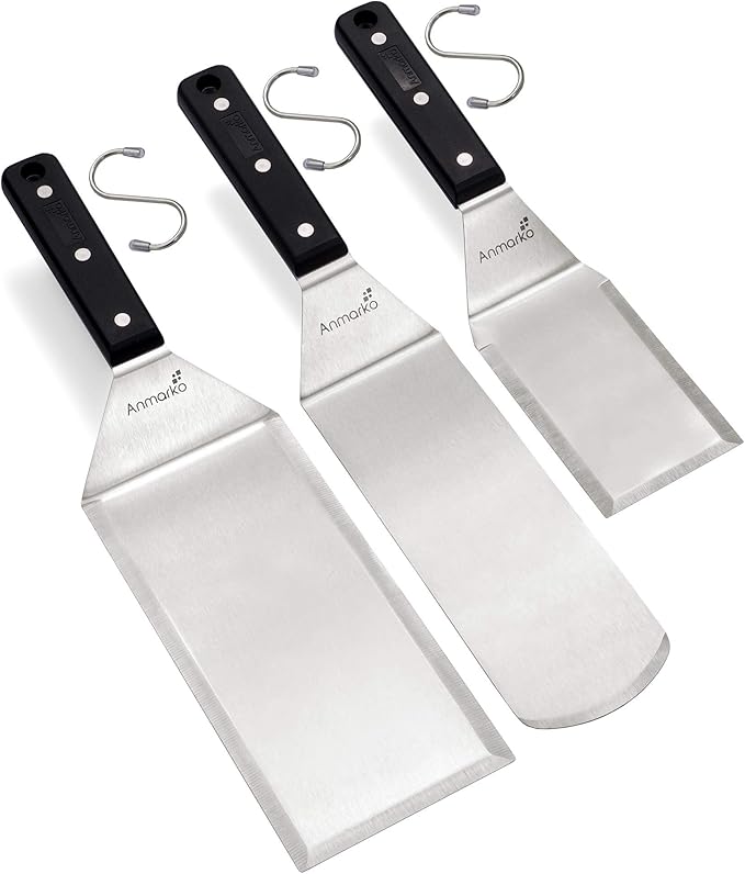 Stainless Steel Spatula Set - Heavy Duty Spatula and Scraper - Great for Cast Iron Griddle BBQ Flat Top Grill - Commercial Grade