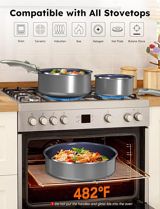Pro DUXANO 12PC Hybrid 3-Ply Stainless Steel Skillet&Nonstick Pots and Pans Set, High Heat Sear&Fry, 2-Layer Ceramic Induction Cookware, 9H Scratch-Resistant&Anti-Warp,PFAS Free,All Cooktop/Dishwasher