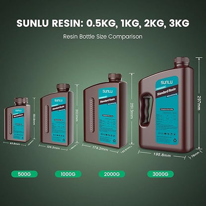 SUNLU 3D Printer Resin Bundle, 395 to 405nm UV Curing 3D Printing Liquid Photopolymer Resin, Low Shrinkage and High Precision,(Grey+Dark Grey+Clear+Clear Blue,1kg Per Bottle,4kg in Total)