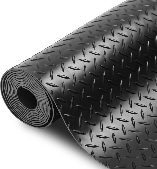 SEAL 4 x 10 Ft Premium Garage Floor Mat, Solid 2.8mm Thickened Black Commercial Grade Heavy Duty Parking Mat for Garage Floor, Golf Cart, Water/Stain Resistant Floor Runner (Embossed Diamond Plate)