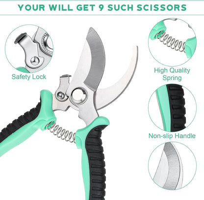 Lothee 9 Pcs Garden Shears Pruning Garden Clippers Bulk Bypass Pruner Heavy Duty for Gardening Hedge Plant Cutting Flower Scissors for Tree Trimming Bonsai Cutting Fruits Picking