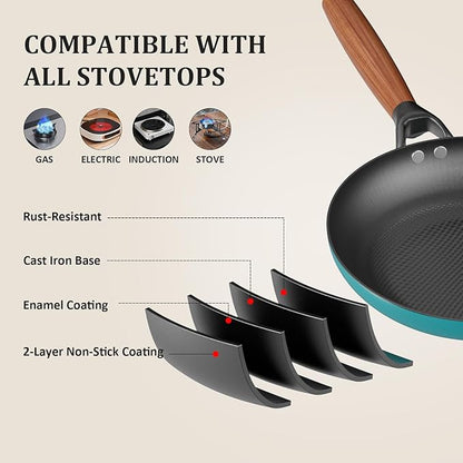 YUTANN Nonstick Frying Pan Set, 8" 10" 12" Ceramic Frying Pans, Pre-seasoned Cast Iron Pan Cookware Set with Removable Handle, Dishwasher Safe, Free of PFAS & PFOA, Compatible with All Stovetops