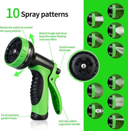Garden Hose 25 FT,Non-Expanding,10 Functional Nozzles,Garden Hose Anti-Kink,Heavy Duty Flexible Water Hose 25 FT,Suitable for Outdoor,Yard, Lawn, Car Washing and Other Scenes. (green, 25ft)