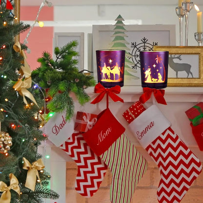 4 Pcs Christmas Advent Candle Holder Nativity Scene Candle Holder Glass Purple and Pink Tealight Candle Holders for Holiday Xmas Wedding Church Home Decor, 4 Styles