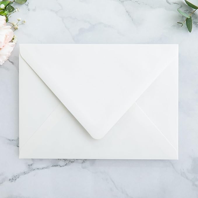 PONATIA 50PCS A7 Euro Flap Envelopes, 5.25 x 7.25'' Ivory Envelopes for Weddings Invitations, Photos, Postcards, Greeting Cards, Christmas Gift Cards, Acrylic Mailing (No Liner)