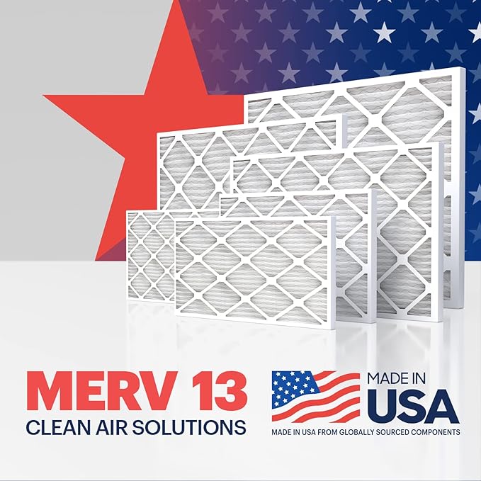 BNX TruFilter 14x20x1 Air Filter MERV 13 (6-Pack) - MADE IN USA - Electrostatic Pleated Air Conditioner HVAC AC Furnace Filters for Allergies, Pollen, Mold, Bacteria, Smoke, Allergen, MPR 1900 FPR 10