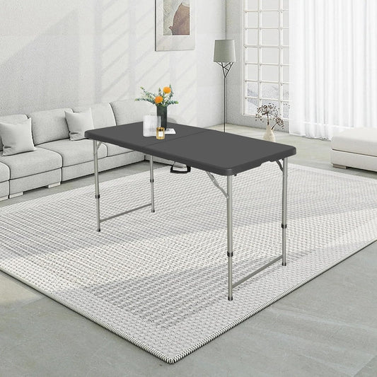 4FT Folding Table Heavy Duty 350 LBS, 3 Adjustable Heights Fold-in-Half Portable Table with HDPE Waterproof Top for Camping, Party, Craft, Card Game - Coffee Table to Dining Height, Indoor Outdoor