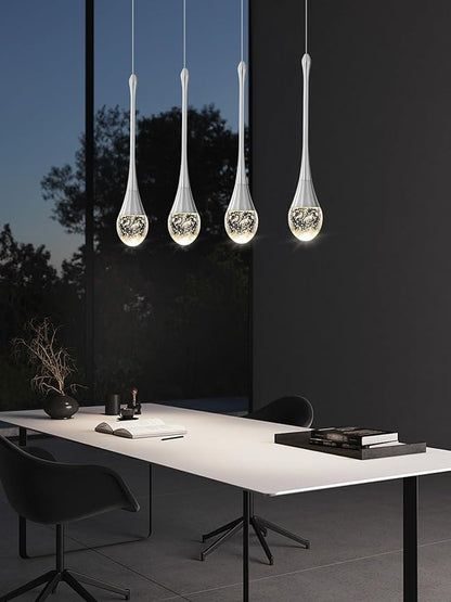 Dining Room Light Fixture 4-Light Silver Kitchen Island Lighting Industrial Linear Crystal Chandeliers for Dining Room Pendant Light Fixture for Living Room Hallway Bedroom