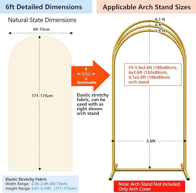 HEMMOTOP Light Beige Arch Backdrop Cover (No Arch Stand), 6 ft Spandex Arch Covers Stretchy Backdrop for Balloon Arches, Wedding, Birthday Party, Baby Shower, Banquet Arch Decoratio