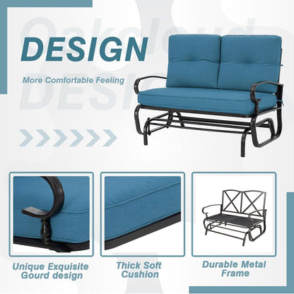 Crownland Outdoor Patio Glider Chair, Rocking Glider Bench for 2 Person, Porch Furniture Loveseat Seating, Wrought Iron Patio Textilene Gliders for Outside, Porch, Garden(Peacock Blue)