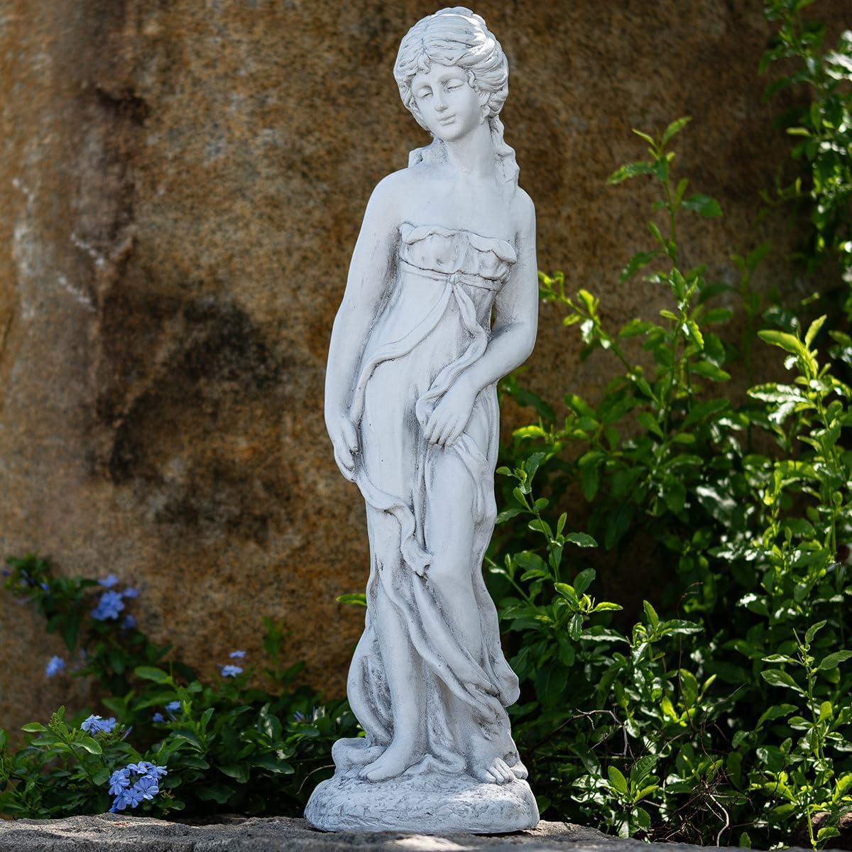Outdoor Goddess Statue, Garden Beauty Decoration, Graceful Female Figure Sculpture, Catholic Concrete Finish Art Decor for Yard Patio Deck Home Entryway Hallway, Grey